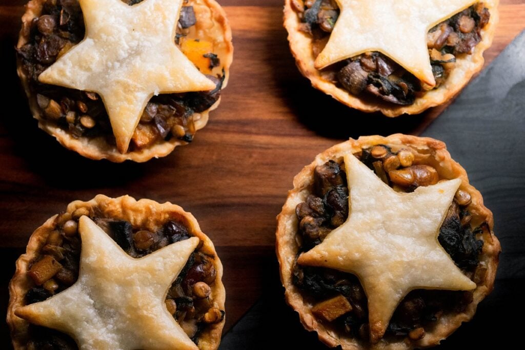 Four vegan Christmas chestnut cranberry pies