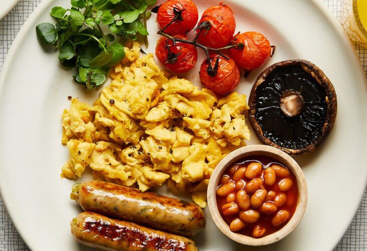 A vegan breakfast made with a plant-based egg replacement
