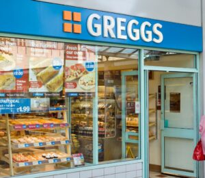 The shop window of vegan-friendly UK bakery chain Greggs