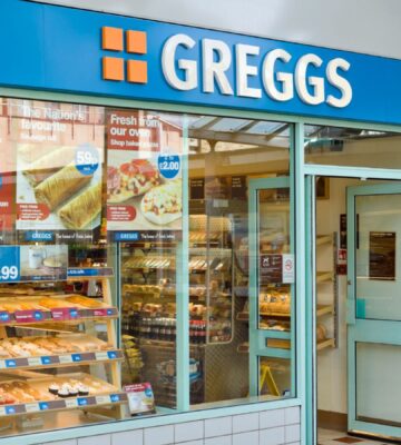The shop window of vegan-friendly UK bakery chain Greggs