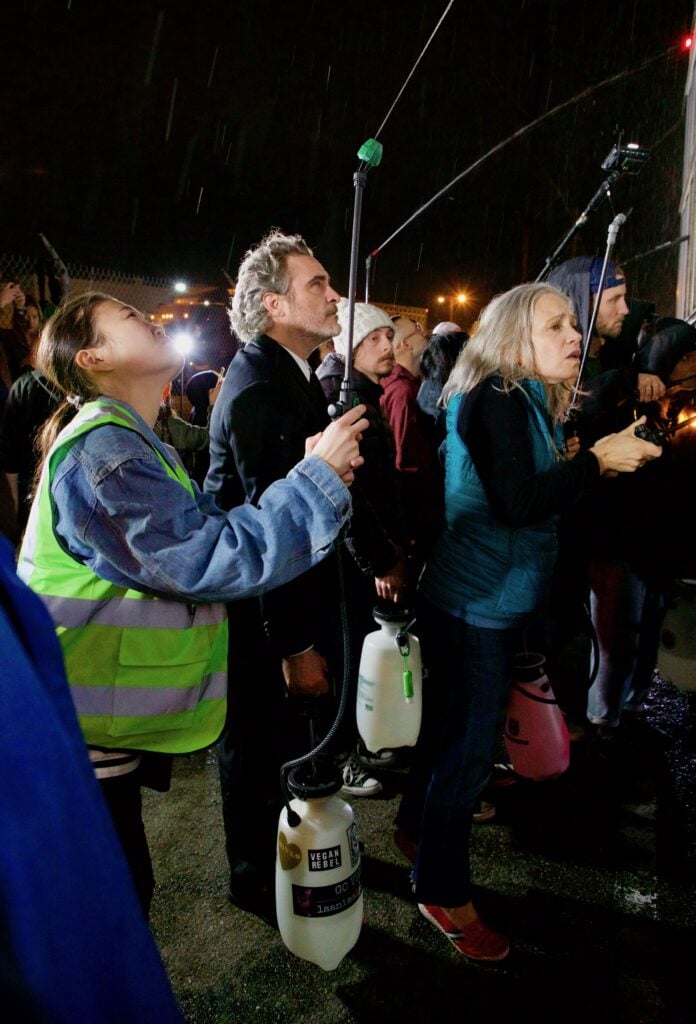 Vegan celebrity Joaquin Phoenix visiting Father John pig slaughterhouse in  LA 