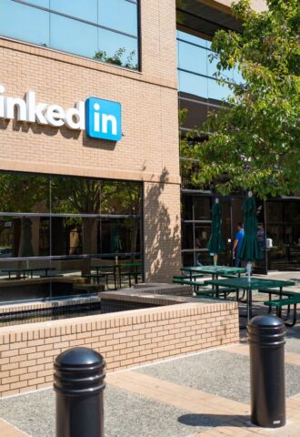 The outside of the LinkedIn headquarters, which has just turned its menu mostly plant-based
