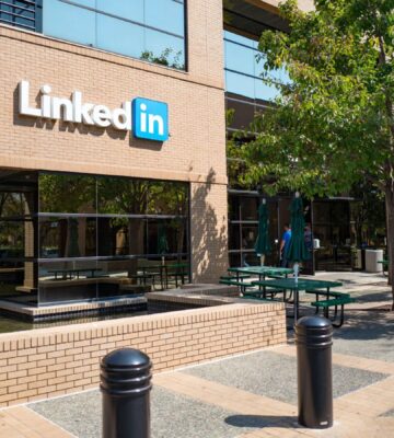 The outside of the LinkedIn headquarters, which has just turned its menu mostly plant-based