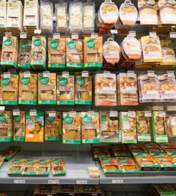 A variety of food products in a Swiss supermarket