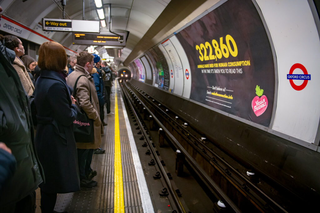 Vegan advert at Oxford Circus London Underground station