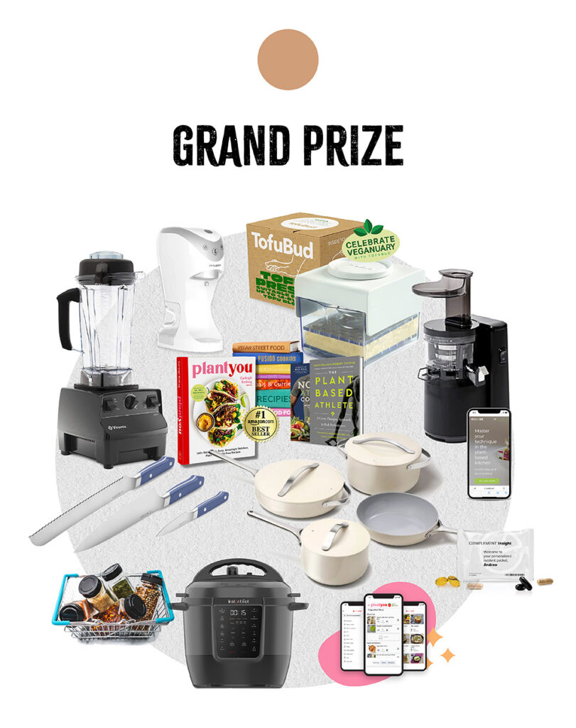 Ultimate plant-based kitchen competition prizes, including appliances, vegan recipe books, wellness products, and more