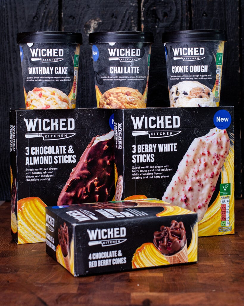 vegan ice cream and frozen plant-based products from Wicked Kitchen at Tesco