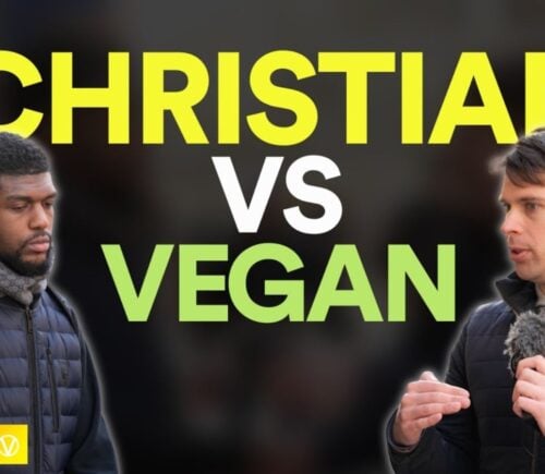 A graphic reading "Christian vs Vegan"