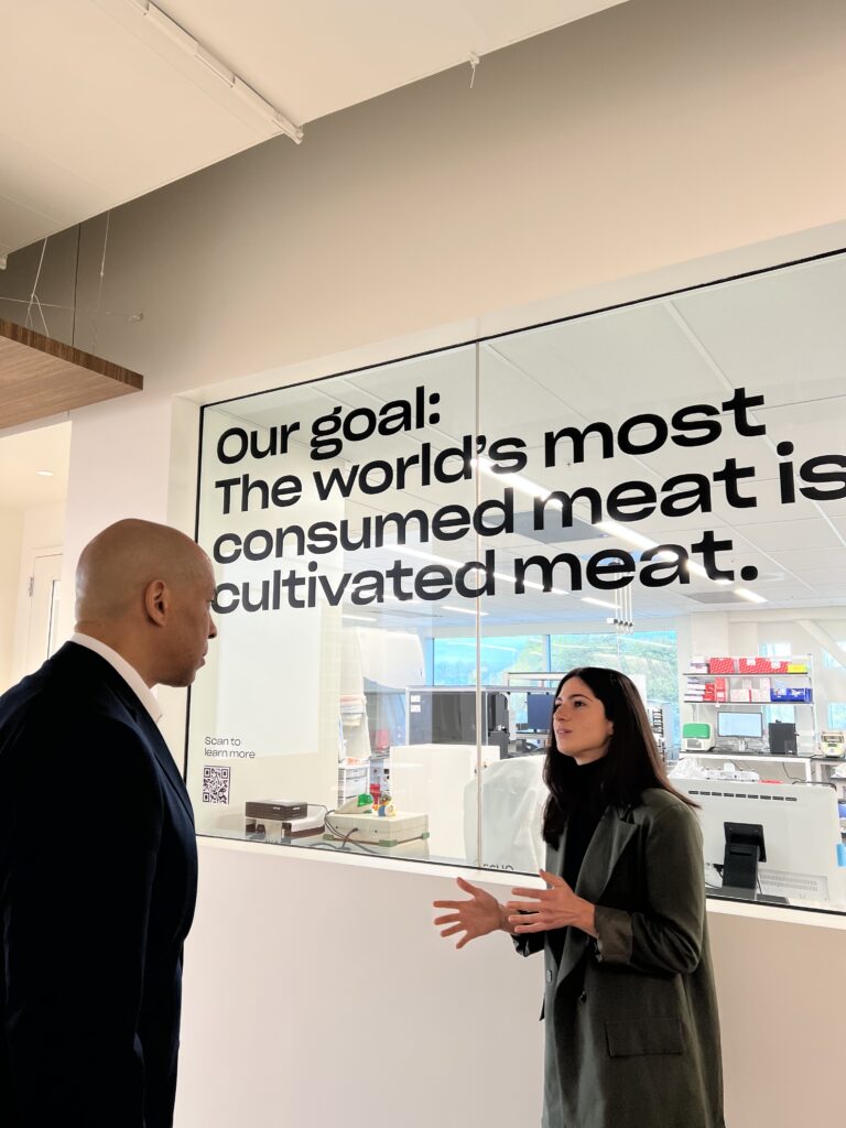 Mostly plant-based senator Cory Booker taking a tour of the San Francisco headquarters of Eat Just, which produces cultured meat