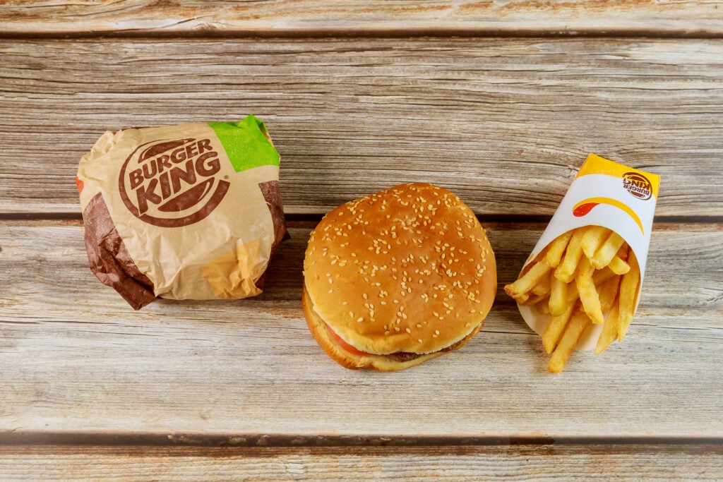A selection of Burger King menu items on a wooden table