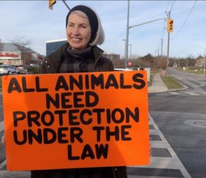 The late vegan animal rights activist Regan Russell at a pig vigil