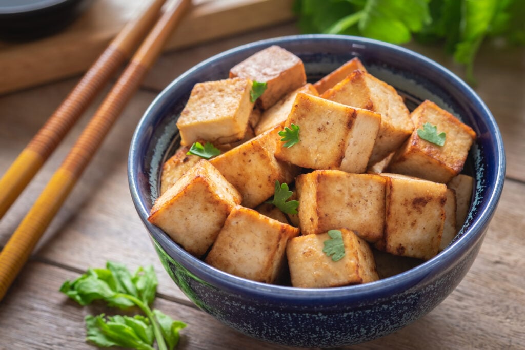 Tofu is a popular high-protein vegan food