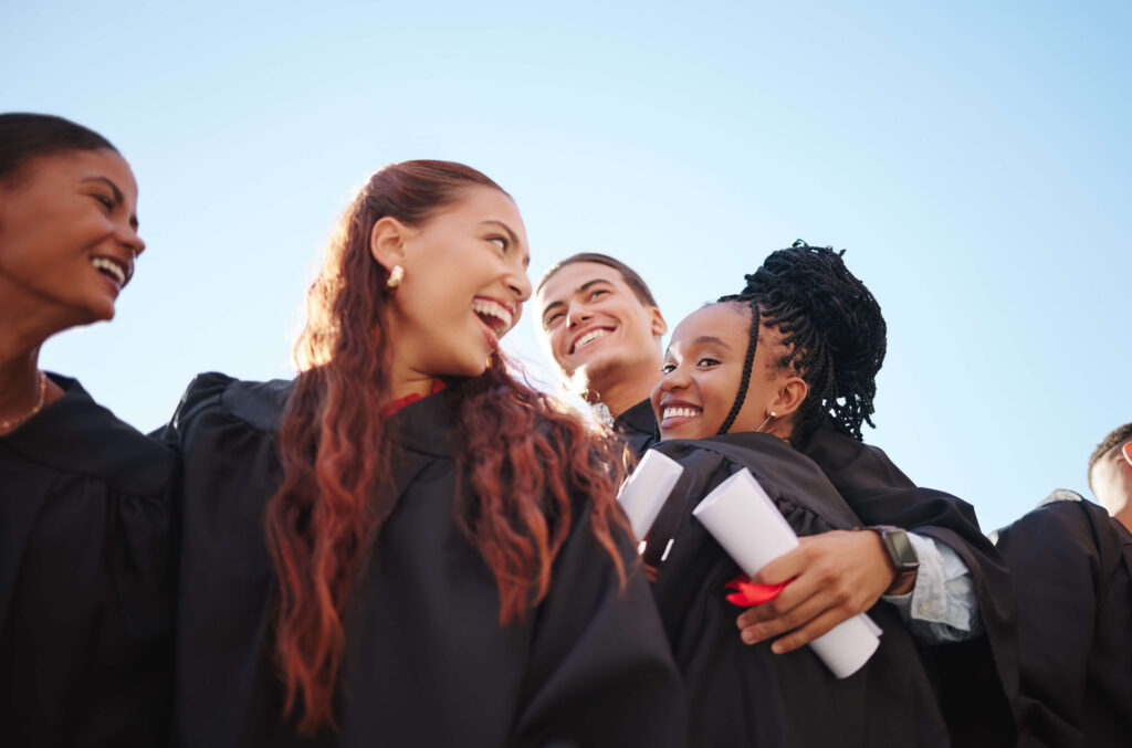 A group of healthy young university students graduating from college