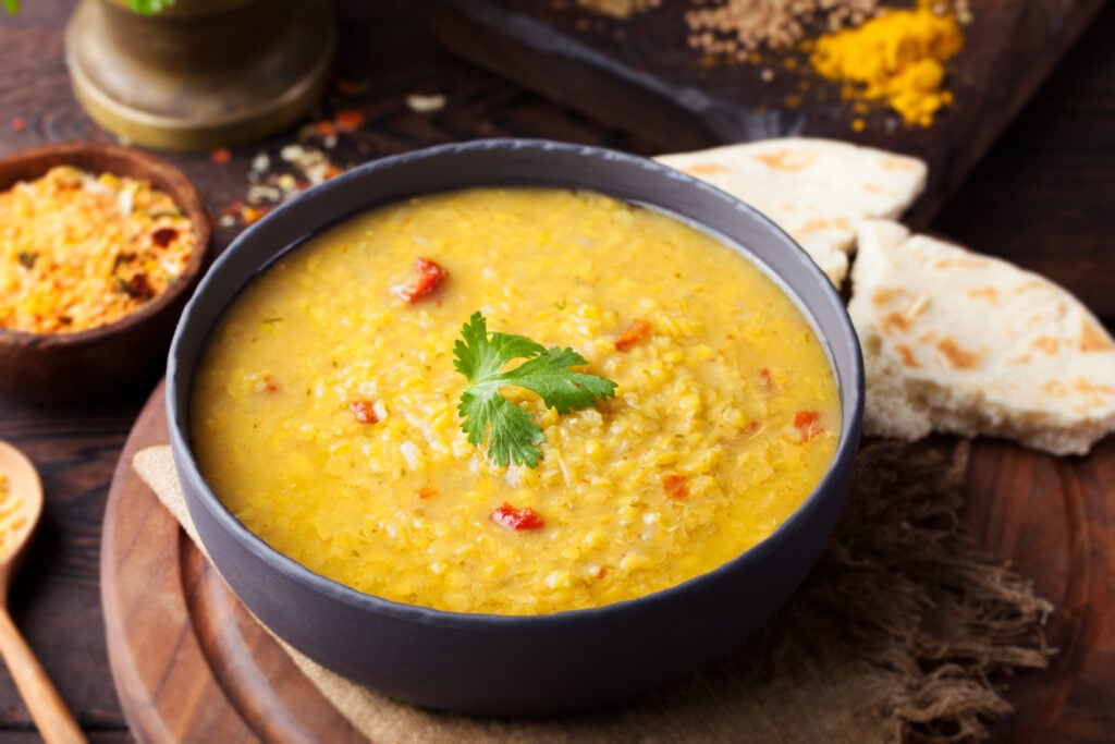 A protein-rich bowl of vegan and plant-based lentil dahl