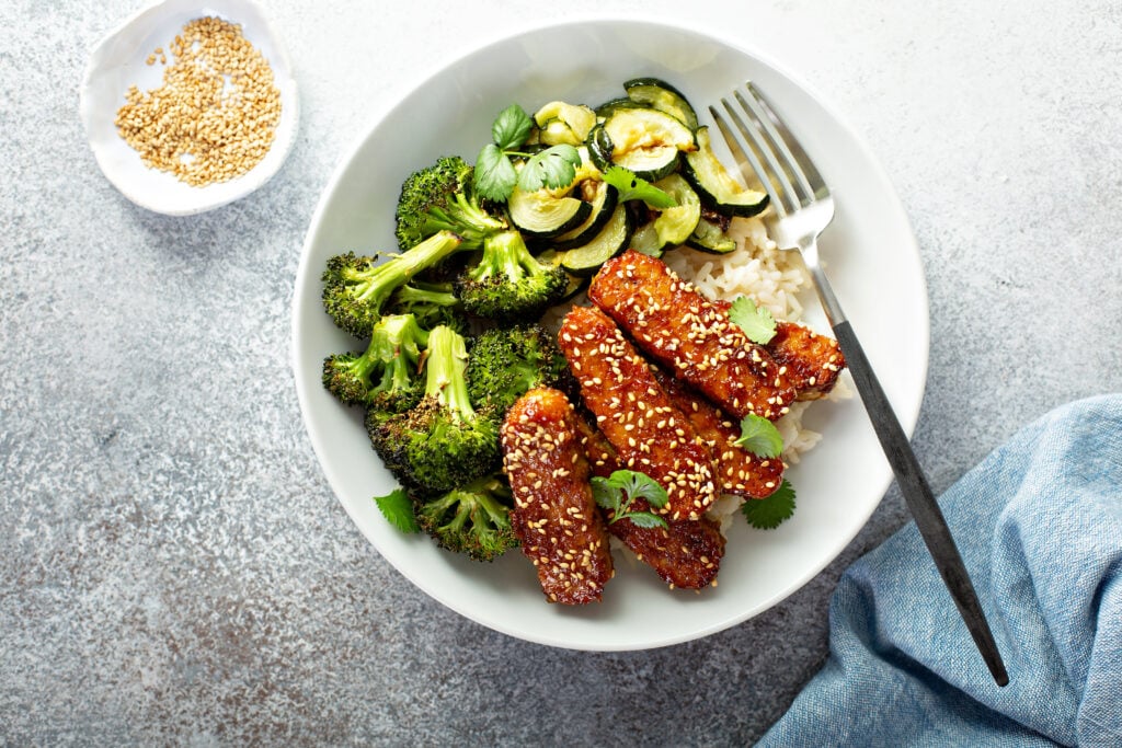 Tempeh is a good vegan source of plant protein