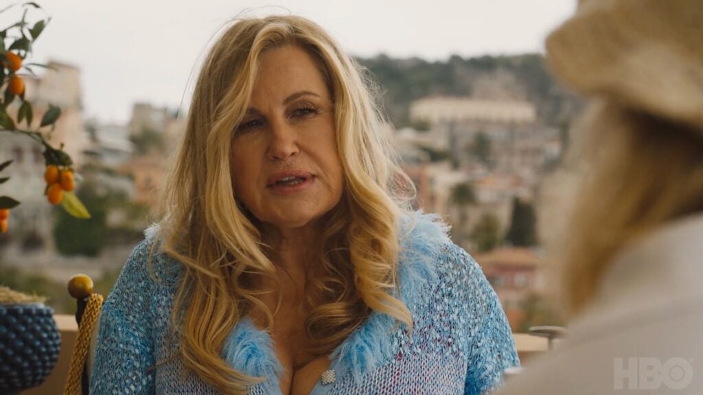 A screengrab of vegan actor Jennifer Coolidge in HBO show White Lotus