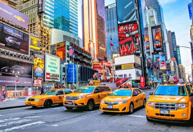 Yellow taxis and skyscrapers in New York City