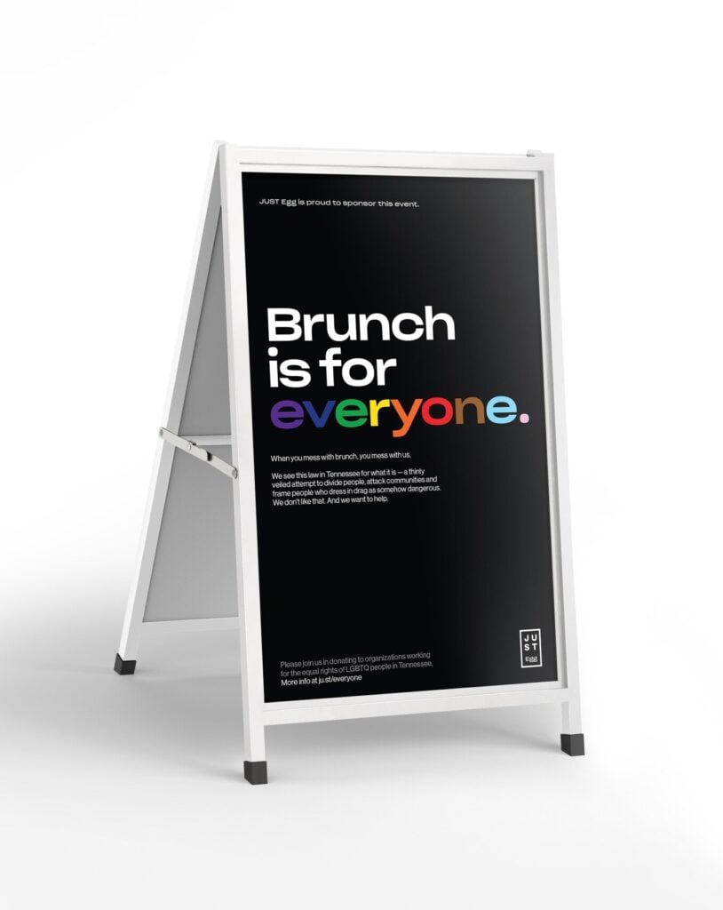 A sign reading "brunch is for everyone"