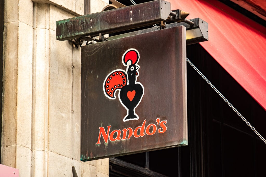 The outside of vegan-friendly fast food restaurant Nando's