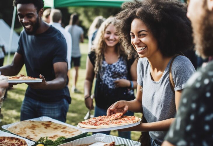 People gathering at a vegan festival enjoying plant-based food