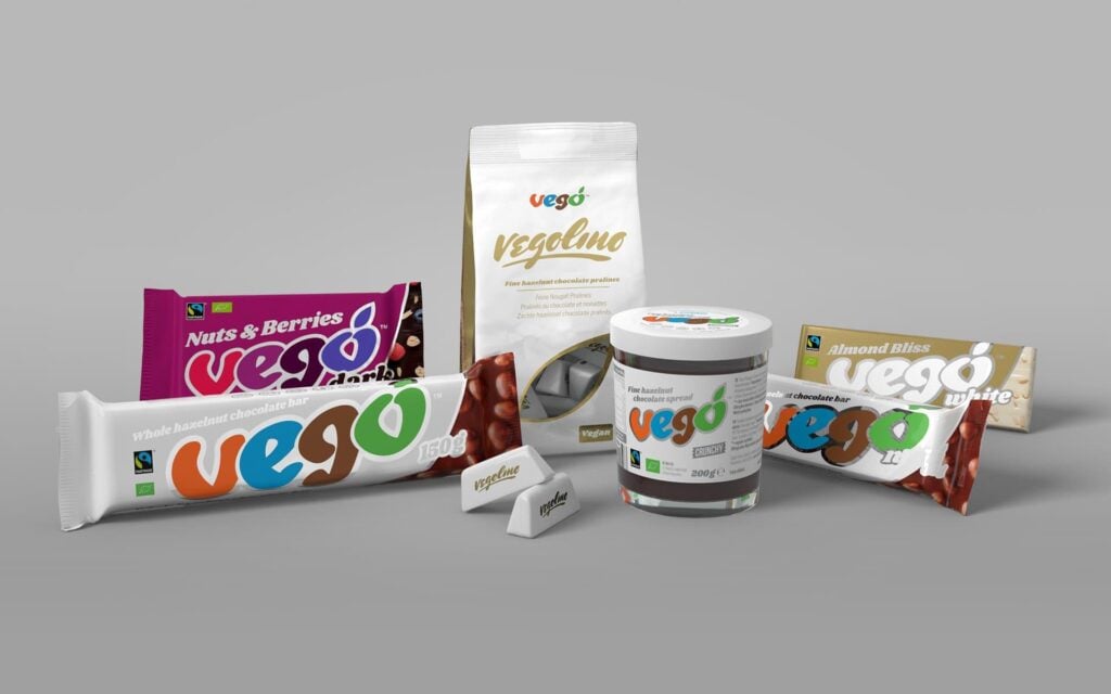 A collection of dairy-free chocolate products from VEGO