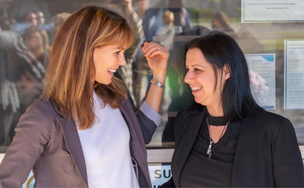 Alicia Santurio and Alexandra Paul outside court after being found not guilty for rescuing two chickens at the Foster Farms trial