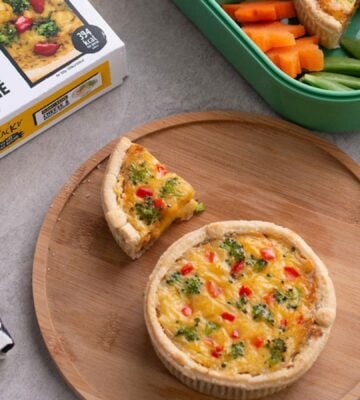 A vegan cheese and broccoli egg quiche from Crackd