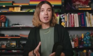 Vegan campaigner Ed Winters, also known as Earthling Ed, presenting a YouTube video