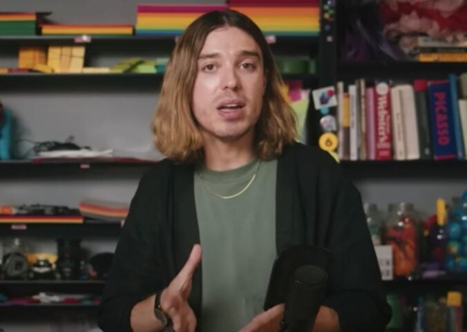 Vegan campaigner Ed Winters, also known as Earthling Ed, presenting a YouTube video