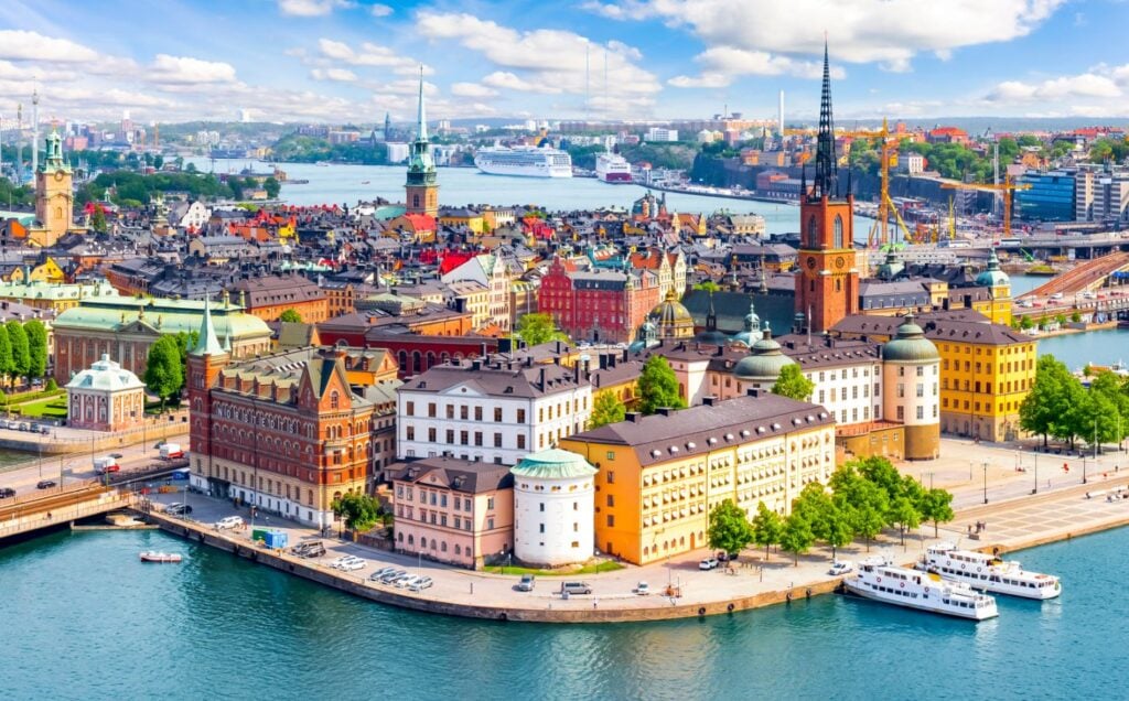 An aerial shot of Stockholm during the day