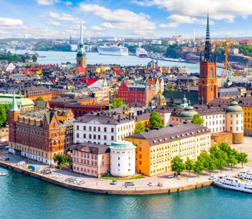 An aerial shot of Stockholm during the day