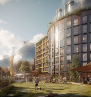 Conceptual AI-generated art depicting a future where foods can be 'produced' on-site