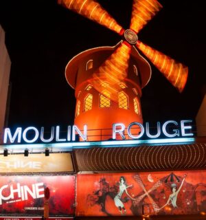An external shot of the Moulin Rouge in Paris, France, which no longer uses live animals in its acts