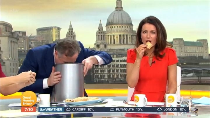 Piers Morgan spits out the Greggs vegan sausage roll on live TV