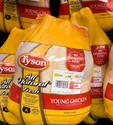 Packets of chicken from Tyson Foods at an American supermarket