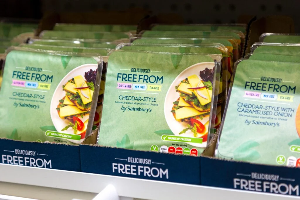 A selection of Sainsbury's dairy-free vegan cheeses