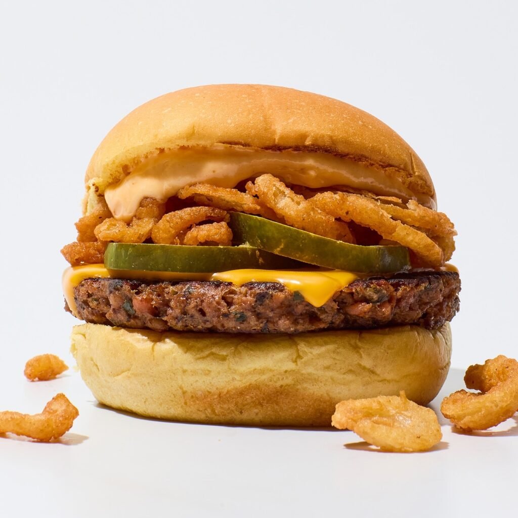 Shake Shack's vegetarian Veggie Shack burger which features a sweet potato and quinoa patty in a potato bun