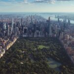 An aerial view of New York City, with Central Park in the middle