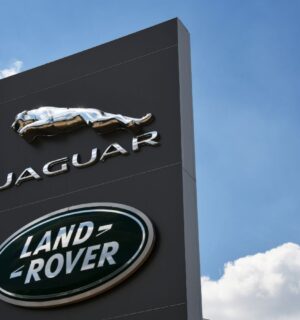 A sign for car manufacturer Jaguar Land Rover