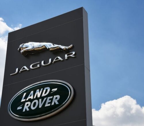 A sign for car manufacturer Jaguar Land Rover