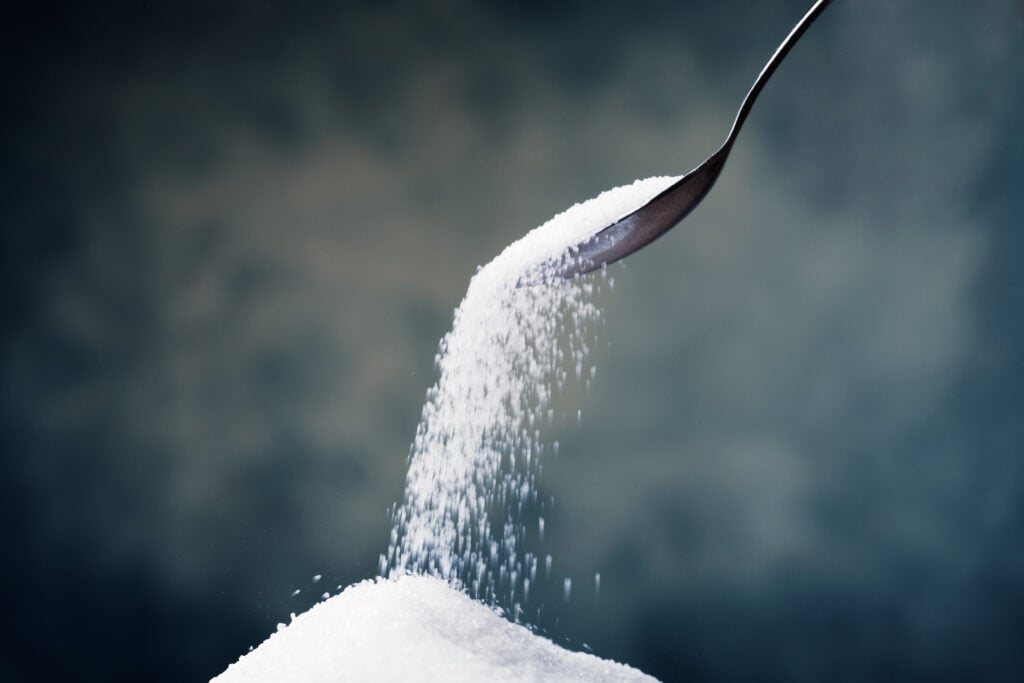 A teaspoon of granulated sugar, which is often made using bone char
