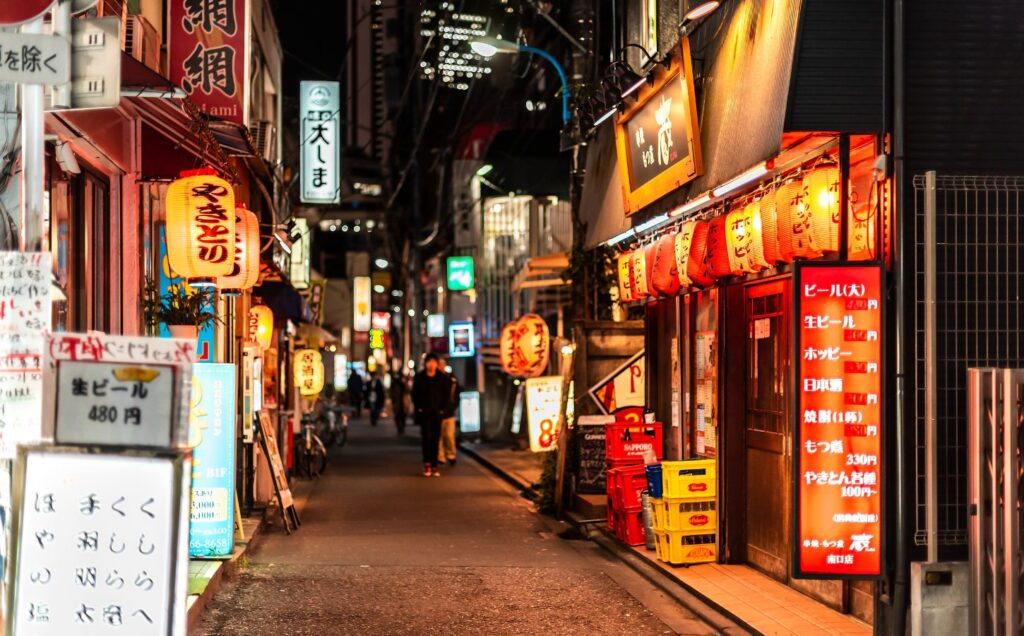 A street in Tokyo, Japan, filled with restaurants