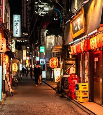A street in Tokyo, Japan, filled with restaurants