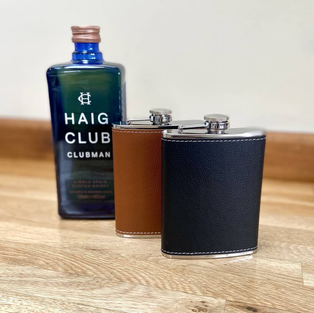 A personalised vegan hip flask