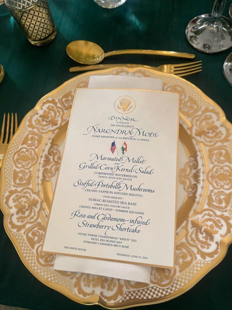 The menu for a plant-based state dinner served at the White House