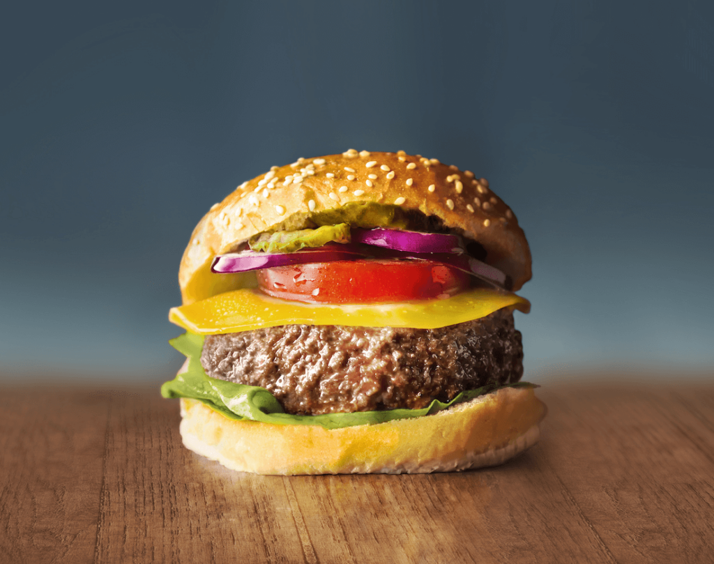 A cultured beef burger made by cellular agriculture company Mosa Meat