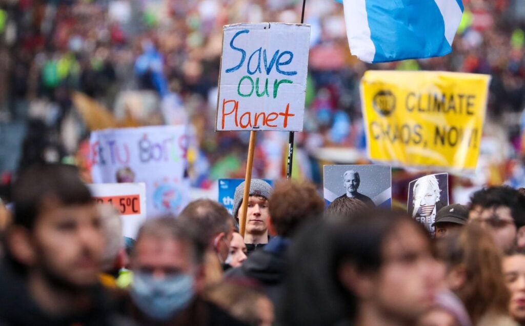 Climate change protesters in Glasgow, Scotland