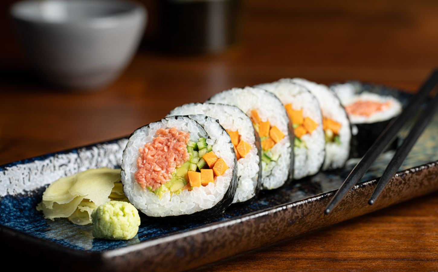 Cultured tuna made by BlueNalu in sushi rolls