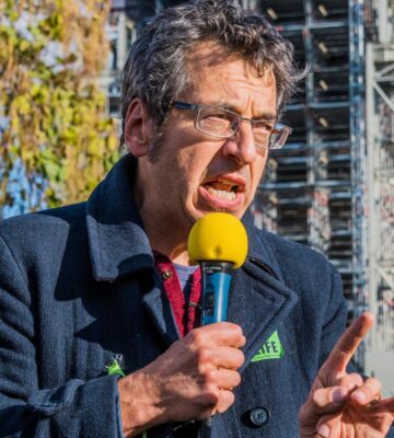 Environmental campaigner George Monbiot delivering a speech