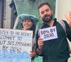 Plant Based News cofounder Robbie Lockie at a London flashmob protest